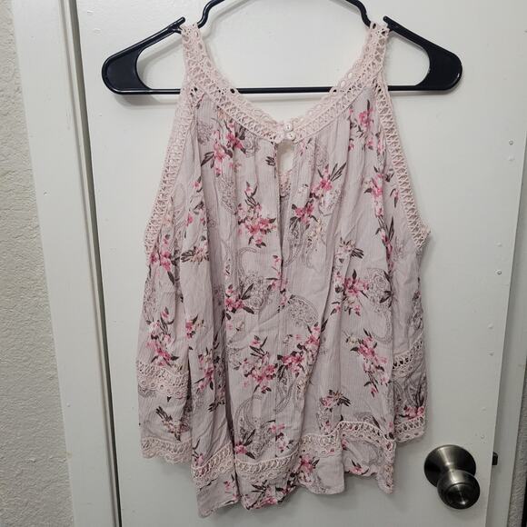 Penelope Peek a Boo -Cold Shoulder Pink Floral Top Blouse Womens Small - Picture 3 of 10